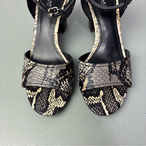 Coach Pipher Women's Heels Sandals 6.5B Black Snake Print Ankle Buckle Block - Picture 3 of 11